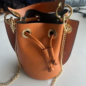 Diva Orange and Gold Mini Bucket Bag with Chain Strap